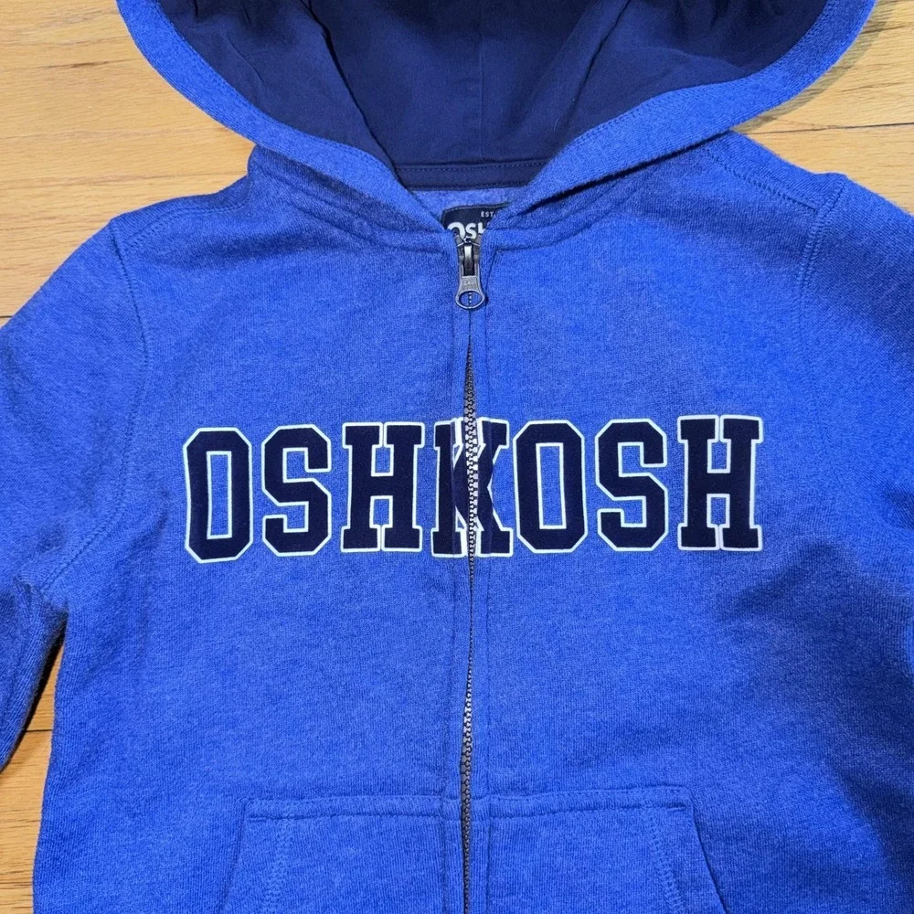 OshKosh B'gosh Hoodie Kids‎ 6 Blue Full Zip Fleece Logo Sweatshirt Athleisure